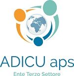 Logo of an organization: three abstract figures (orange, teal, blue) circle a globe, with text underneath reading ADIC...